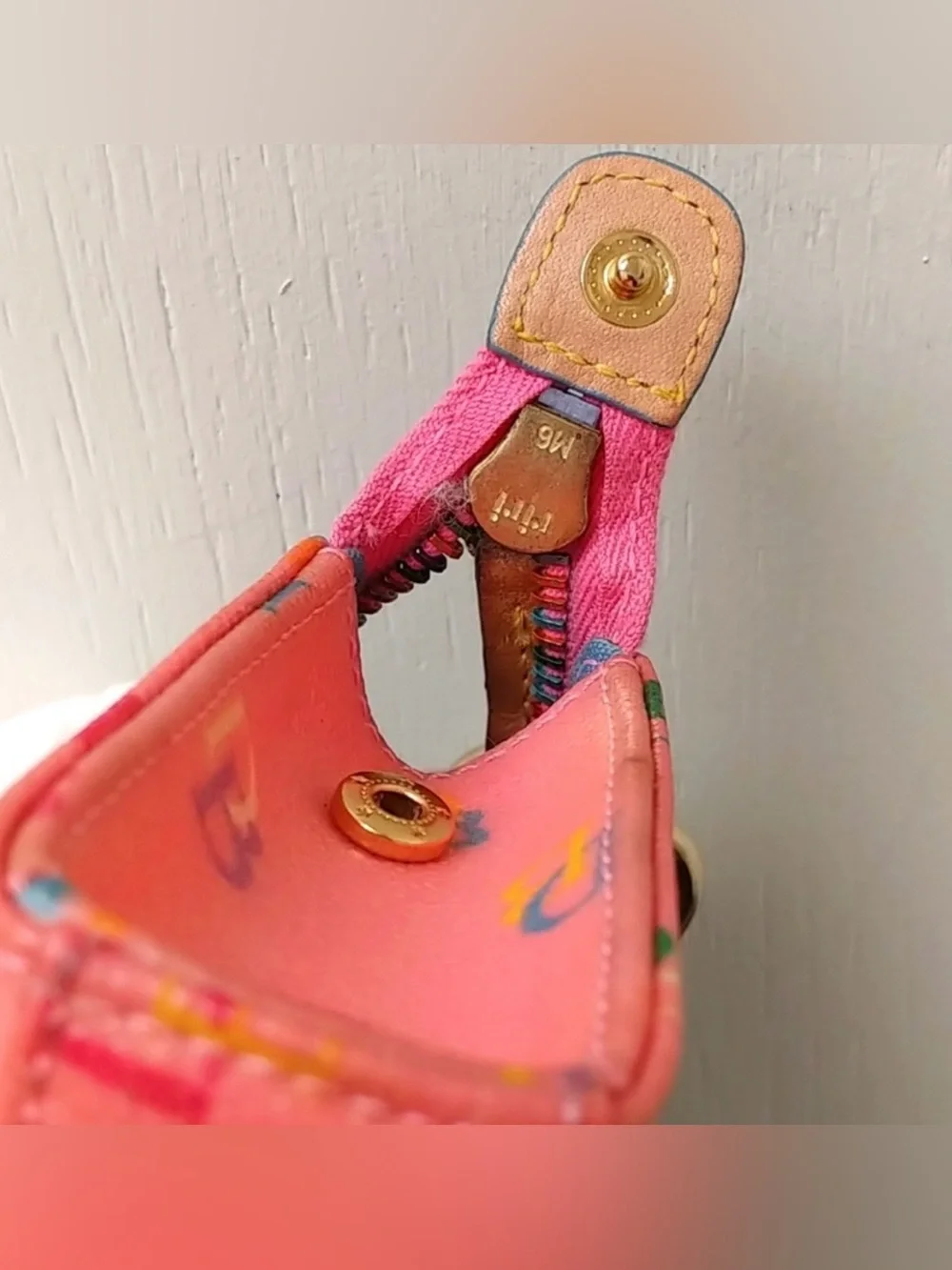 2000s Vintage Dooney And Bourke Pink Rainbow Zip Pouch Wallet